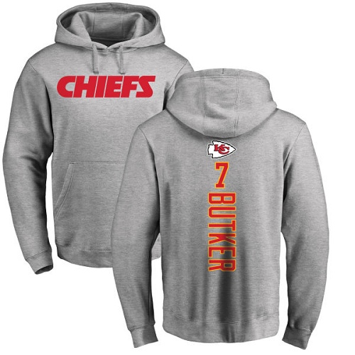 Men Kansas City Chiefs 7 Butker Harrison Ash Backer Pullover Hoodie